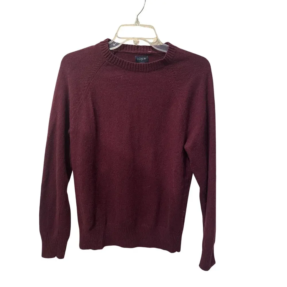 ⭐️ Men’s J.Crew Burgundy Crew Neck Lambs Wool Blend Sweater Size Medium Acadamia